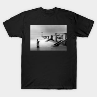 Seaton Sluice Groynes in Black and white T-Shirt